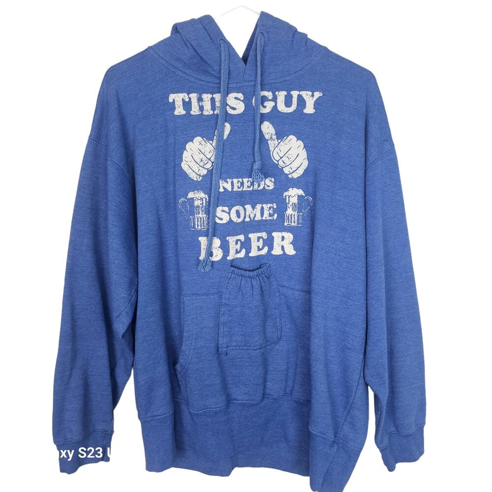 Vintage Brew City Mens Hoodie Sweatshirt Pullover Size L with Beer Pocket Pouch